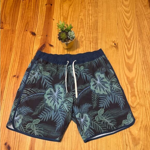 FAIR HARBOR Floral Palm Brown/Green Swim Trunks Board Shorts Men’s SIZE LRG - Picture 1 of 10